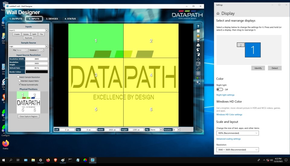 Datapath Wall Designer software showing capture regions